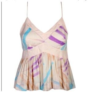 Free People Womens 6 Water Color Tank Top Pink‎ Strappy Peplum